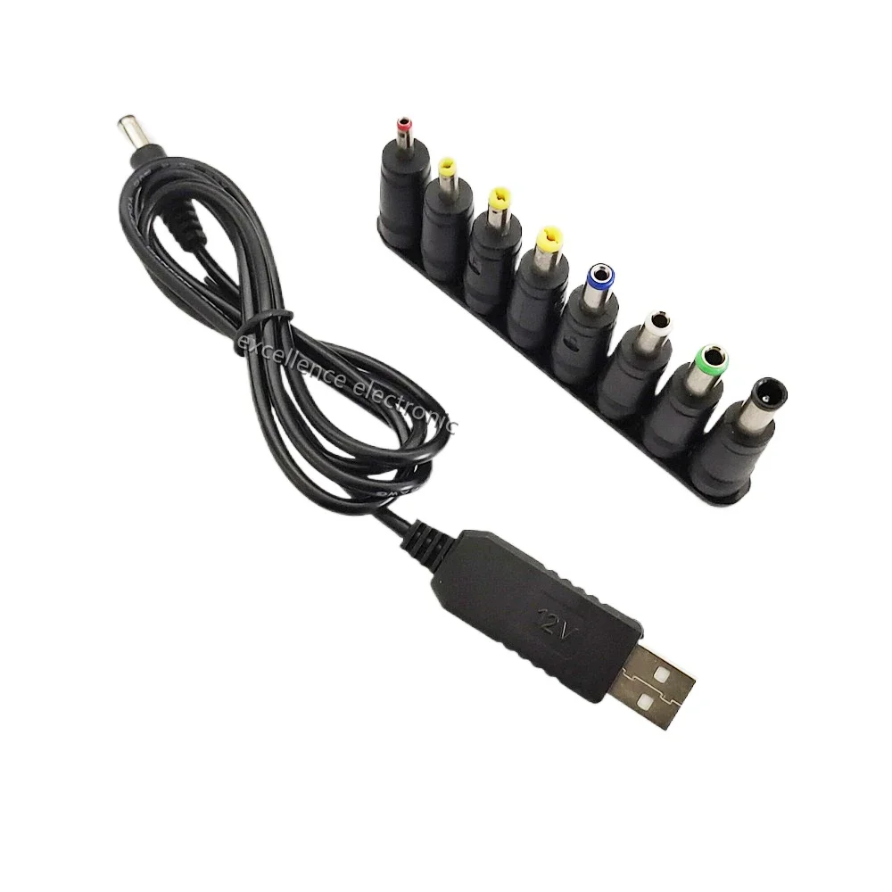 5.5x2.1mm 5V 9V 12V USB Cable Boost Converter Step-up Cord 8PCS Connectors Adapter for Wifi 12V Router Modem Fan Powerbank