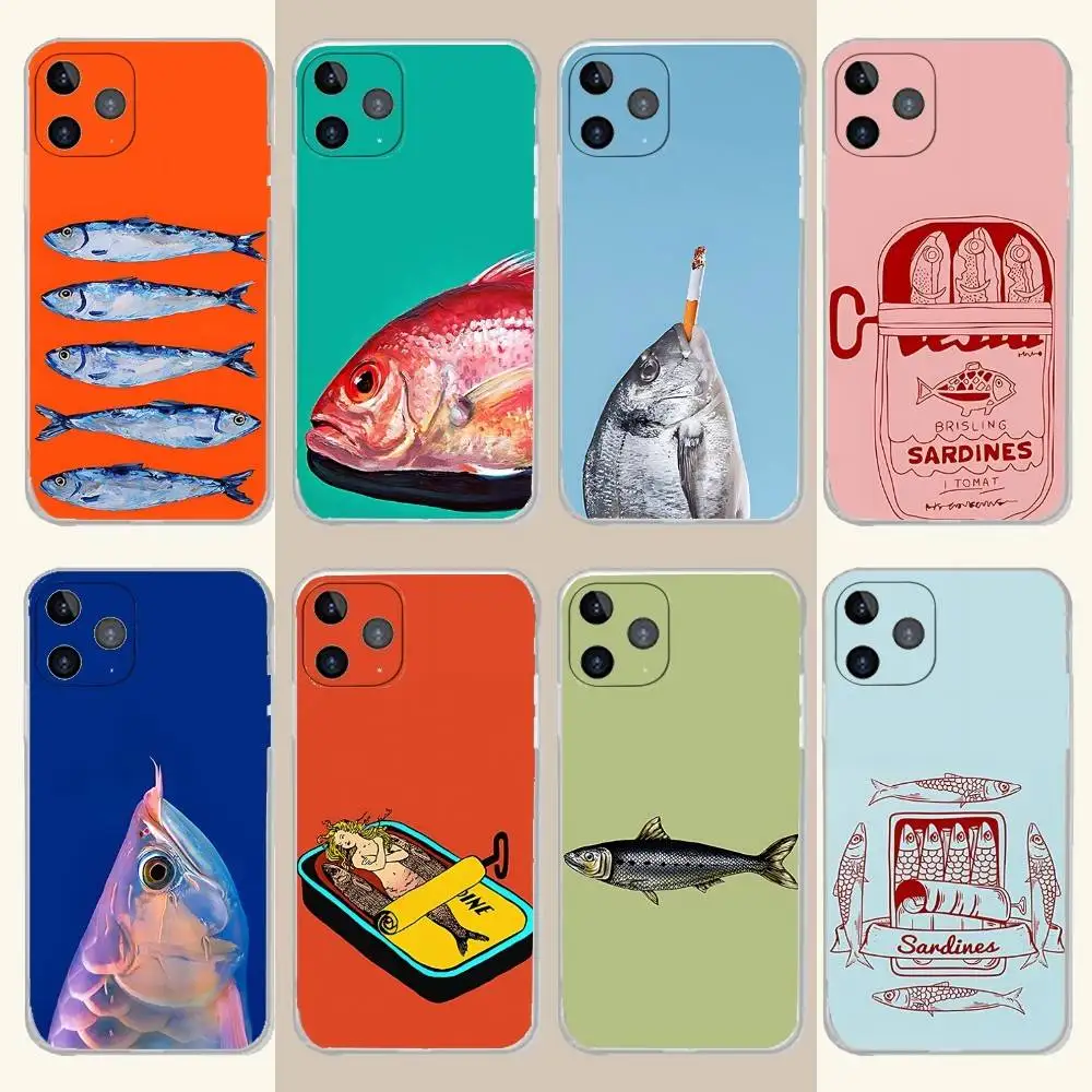

S-Sardines Art Phone Case For iPhone 17,16,15,14,13,12,11 Pro,Max,Plus,X,XS,XR,SE4,E Mini Transparent Soft Cover