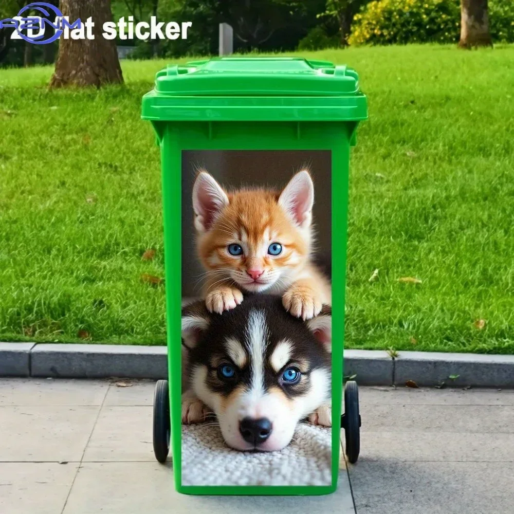2D 1PC1pc,  Flat Sticker, Cute Animal Illustration Trash Can Sticker, Waterproof PVC Sticker, Adorable Pet Pattern, Orange Kit