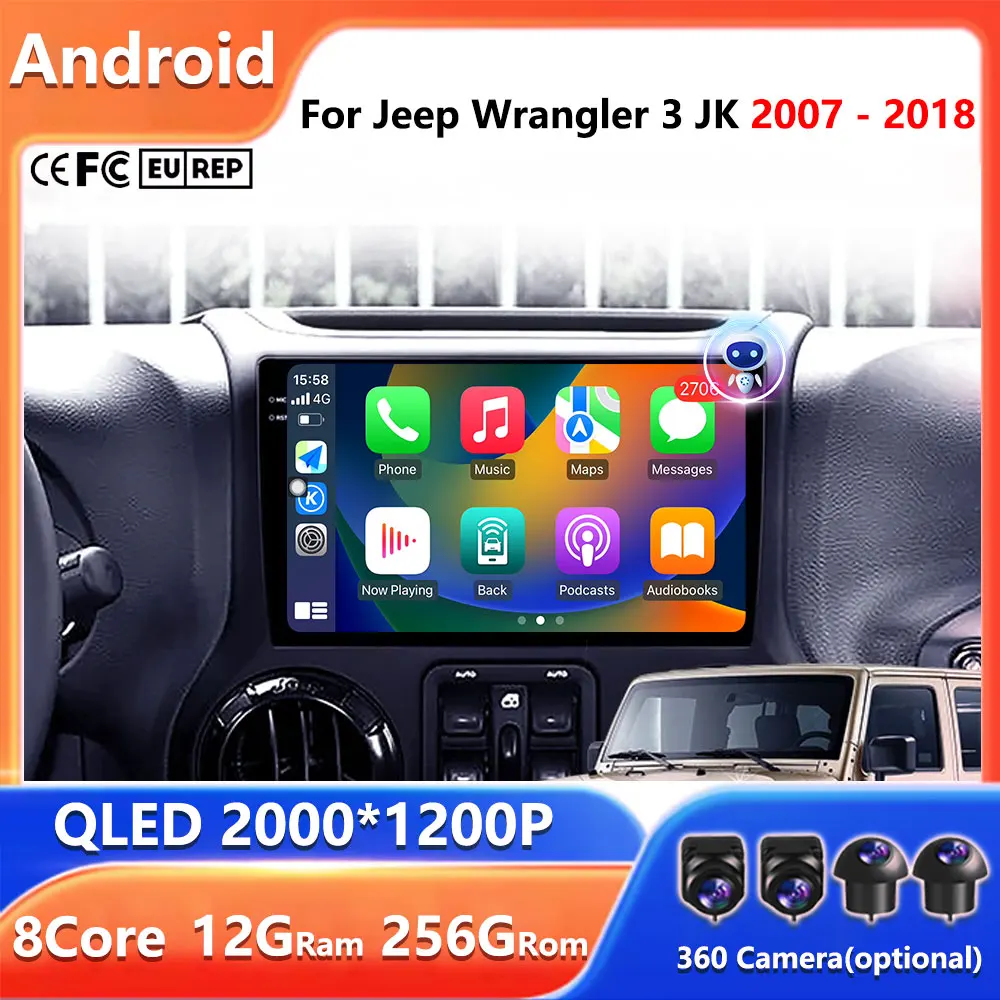 

Автомобильный радиоприемник Android 16 для Jeep Wrangler 3 JK 2007-2018 Стерео Мультимедийный видеоплеер GPS-навигация DSP Беспроводной Carplay