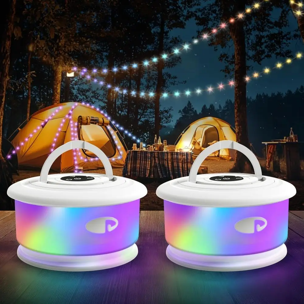 

2-Pack Camping String Lights, 3 in 1 Upgraded Retractable RGB Outdoor String Lights with 19 Lighting es, Quick 30s Recovery, 32.