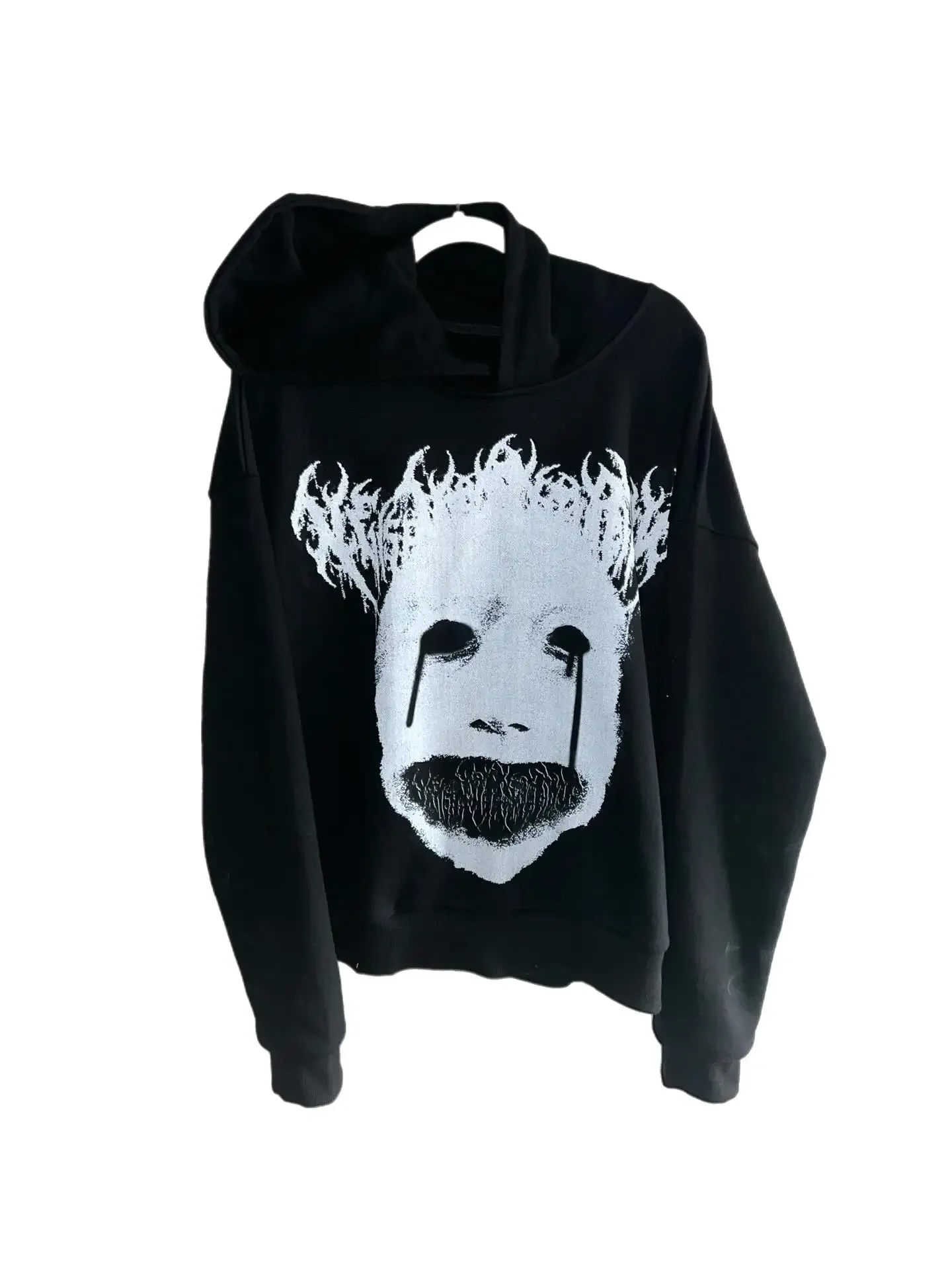 Men Gothic Horror Print Zip Up Hoodie Dark Anime Face Graphic Sweatshirt Y2K Harajuku Streetwear Outerwear Casual Black Tops
