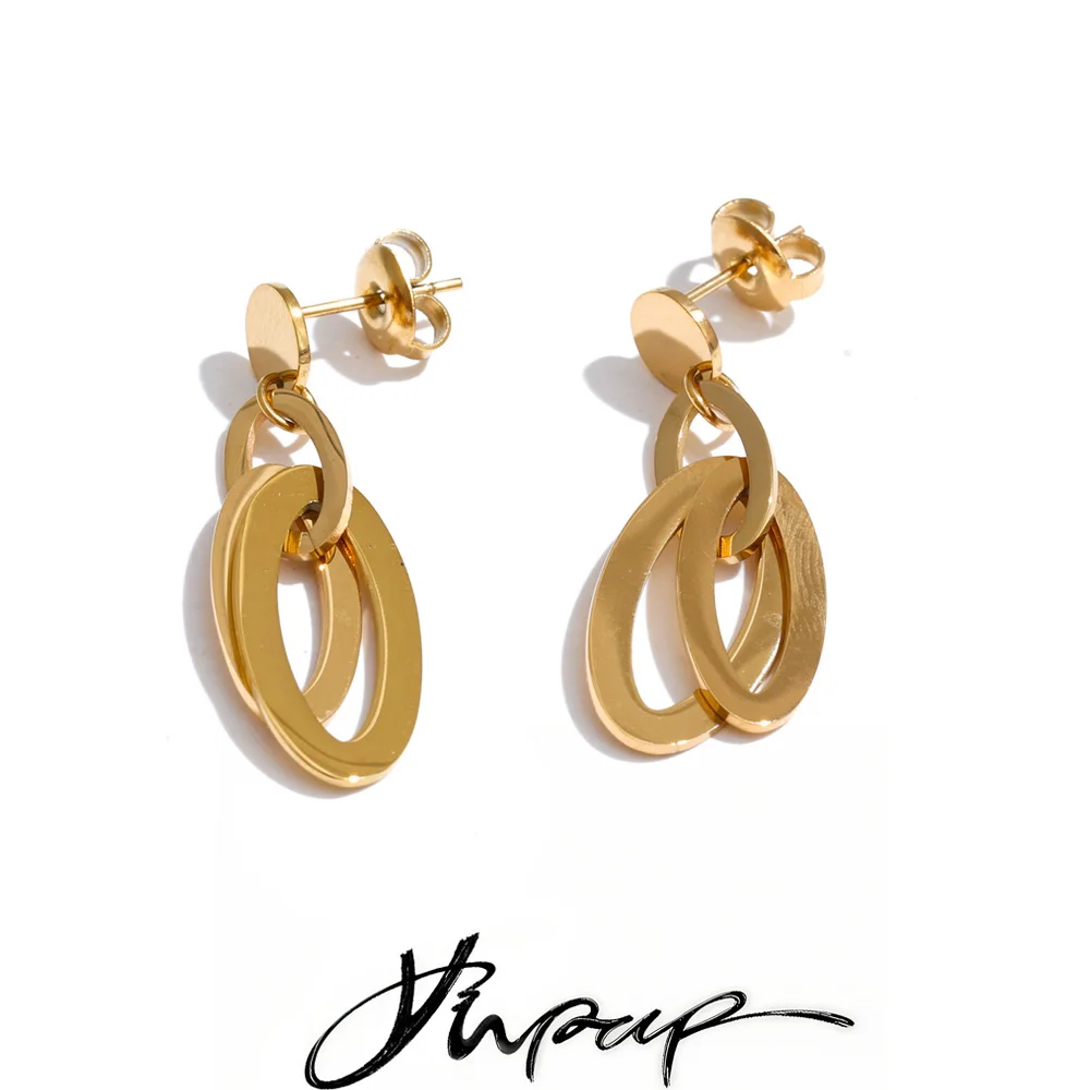 Yhpup Stainless Steel Layered Oval Drop Earrings for All Occasions Waterproof Daily Popular Charming Jewelry