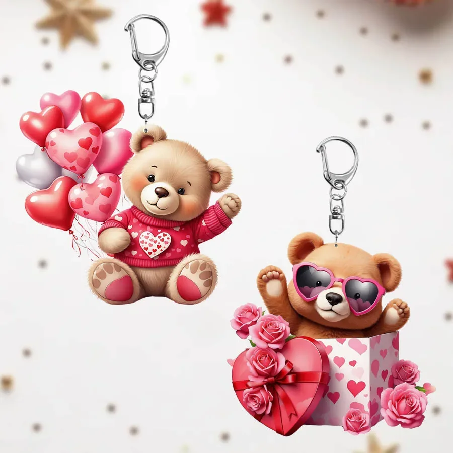 1 pc Watercolor Valentines Teddy Bear Love Balloon Rose Gift Box 2D Acrylic Hanging Plate Room decorations bag ornaments Gifts