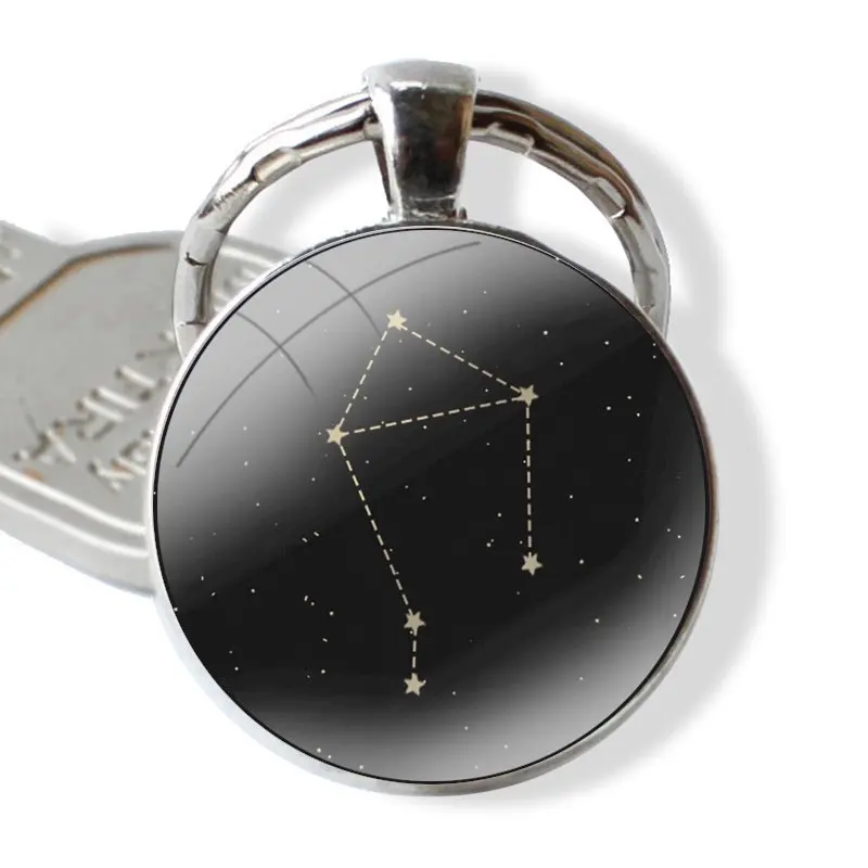 Keychain Handmade Glass Cabochon Key Ring Holder Pendant Key Chains Libra Constellation In Starry Dark Blue image 4