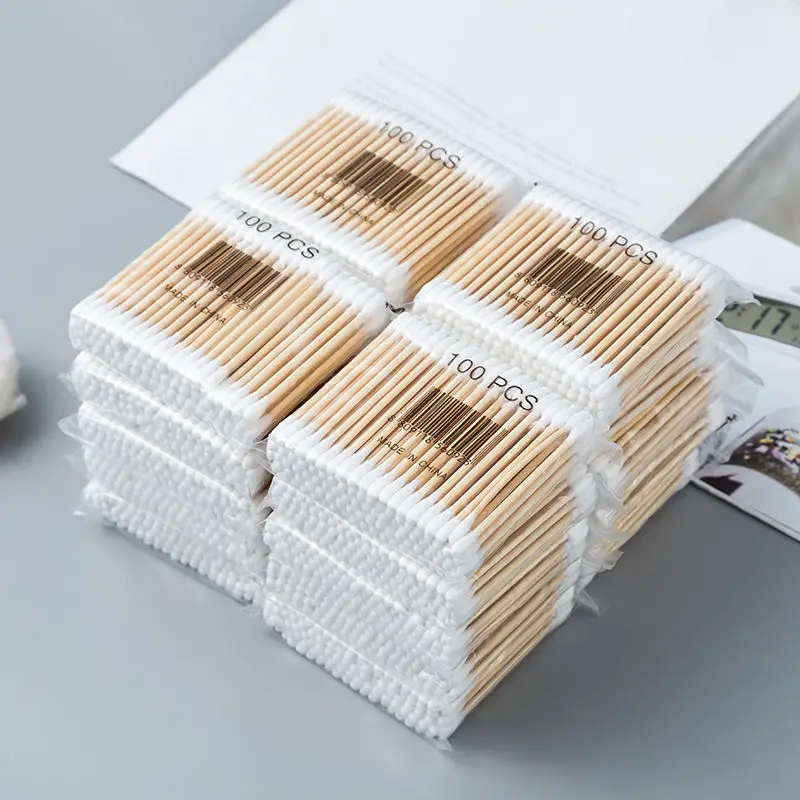 

100 шт. в упаковке, 5 упаковок, двусторонние ватные тампоны, детские ватные тампоны, палочки для чистки ушей, полезные инструменты для чистки