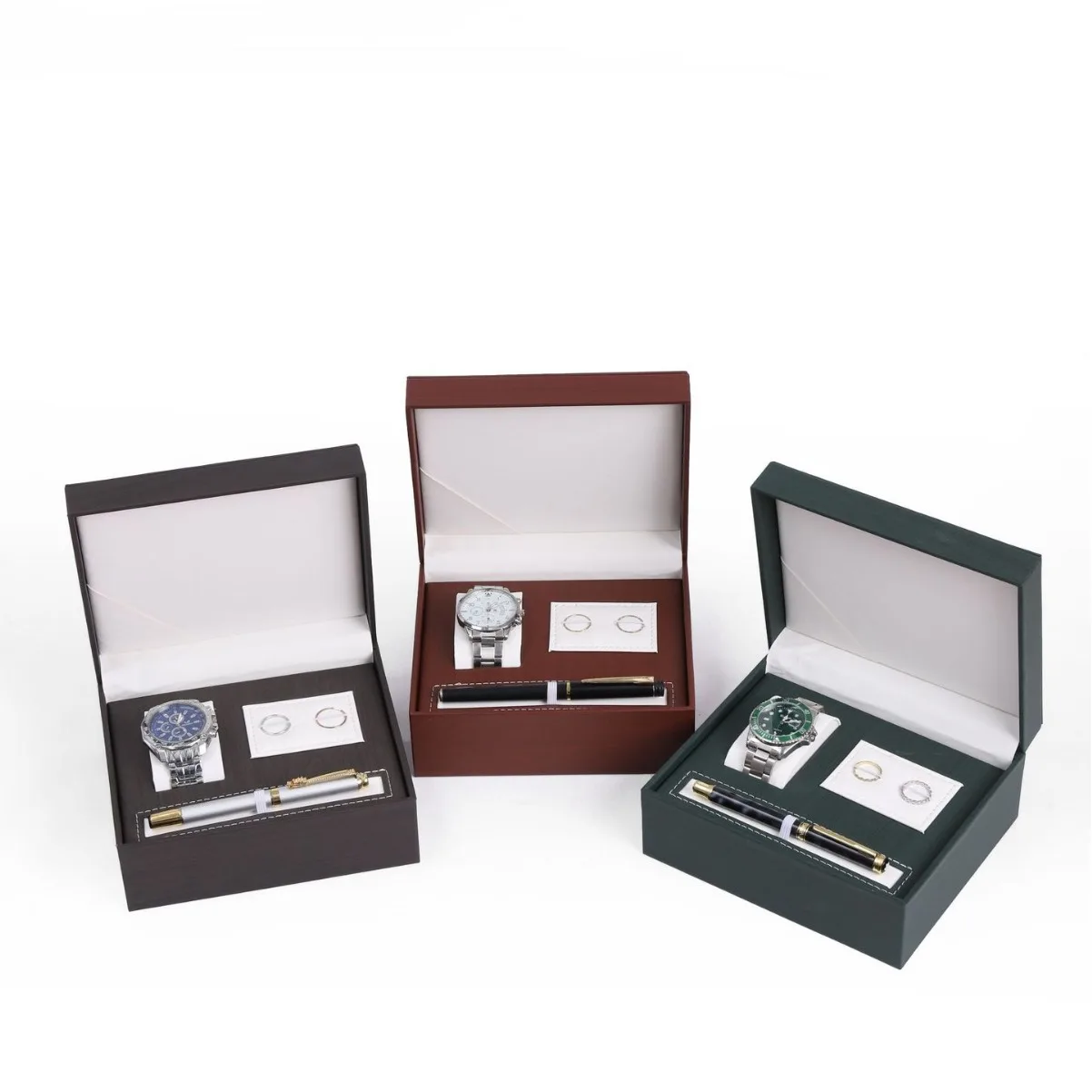 Wood Grain Watch Set Box - Business Style Wristwatch Cuff Pen Storage Box - Elegant Gift Display Packaging Box
