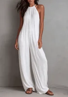 Women Halter Neck Off Shoulder Jumpsuit Sleeveless Loose Wide Leg With Pockets Casual Summer Beach - Image 6