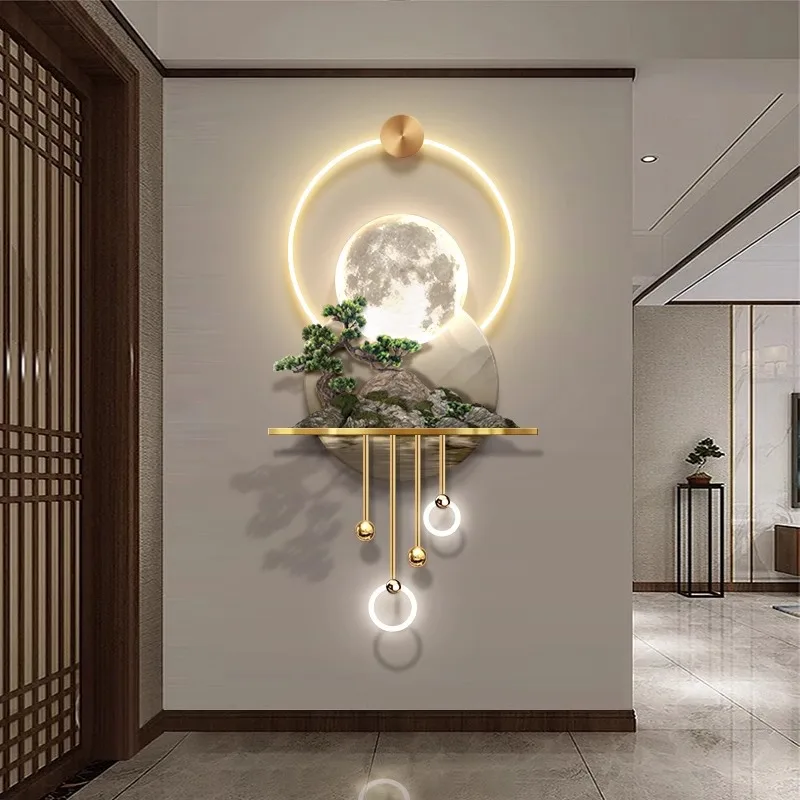 لوحة زخرفية ثلاثية الأبعاد للمدخل، مصباح حائط LED في نهاية