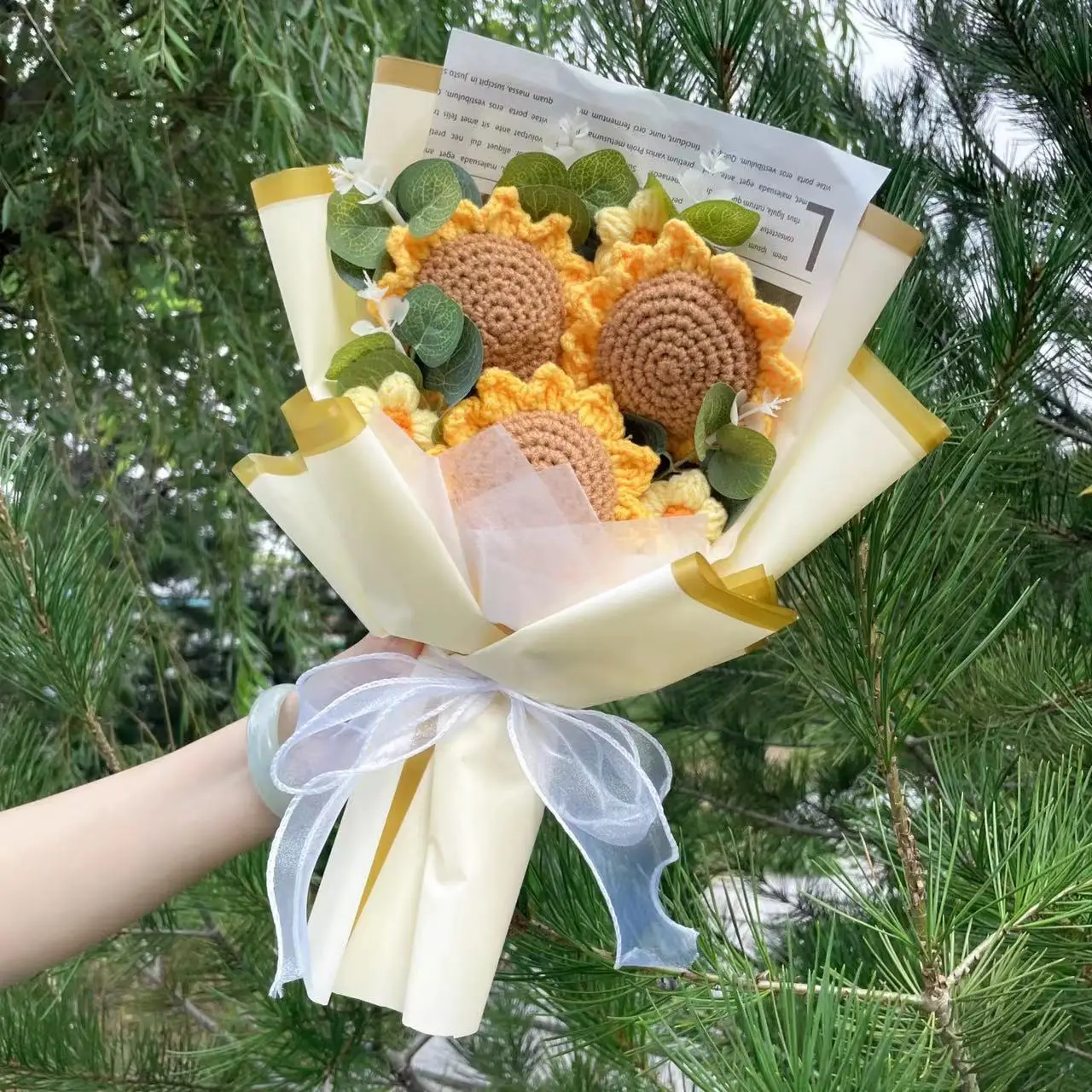 Fiori lavorati a maglia finiti girasoli rose di tulipano Bouquet lavorato a maglia creativo all'uncinetto regali di laurea di compleanno per la festa della mamma di san valentino