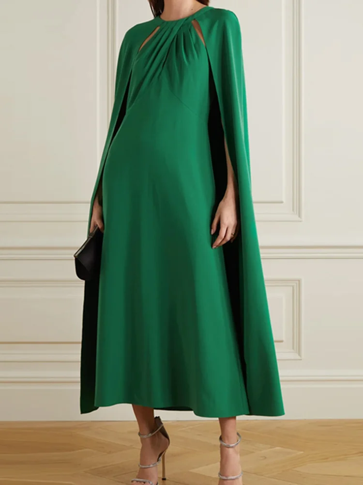 

Fashion Green A-line Evening Formal Dress Cap Sleeves O-neck Chiffon Prom Celebrity Gowns Arabic Dubai Robe De Soiree