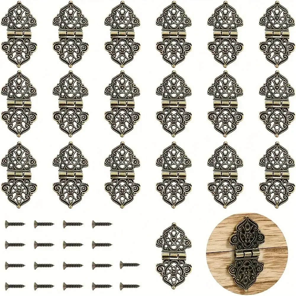 20 Pieces Antique Decorative Bronze Engraving Design Box Hinges Hardware For Wooden Cases,Cabinets, Toolbox,Jewelry Boxes