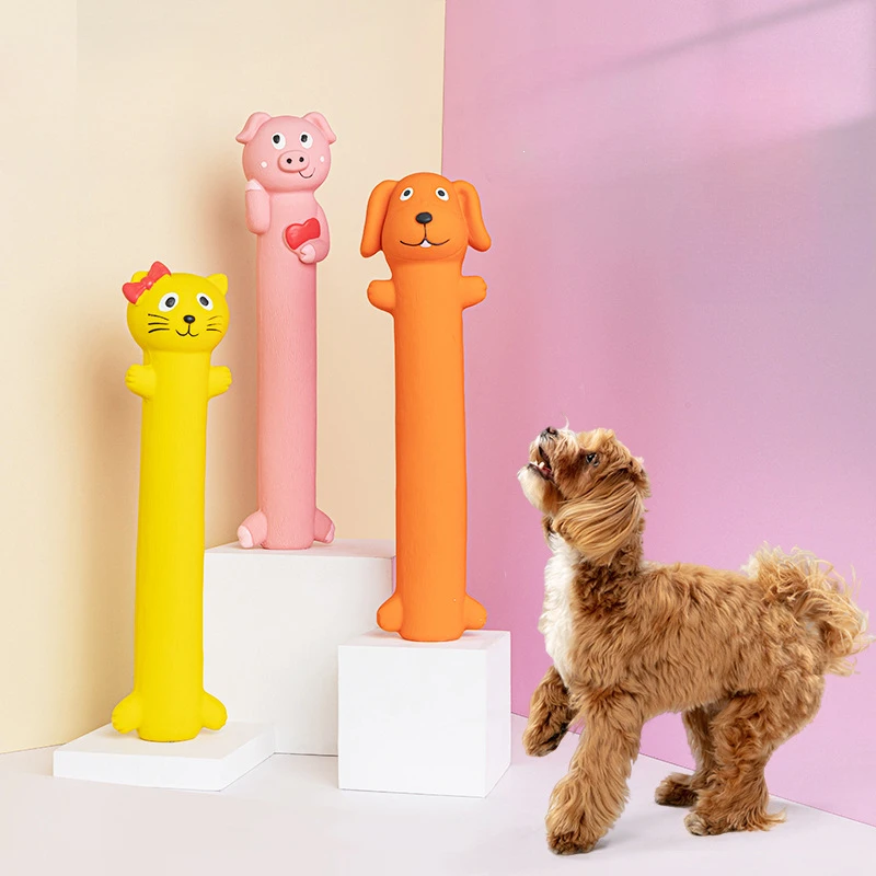 

Pet Dog Toys Long Strip-shaped Cartoon Cat Pig Vocalizing Relieve Boredom Interactive Bite-resistant Latex Training Dog Toys