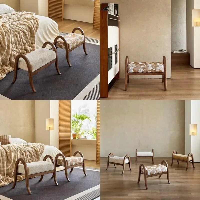 Modern French Wooden Shoe Stool Household Footstool for Entrance Corridor Bedroom Living Room Designer Style Storage Bench