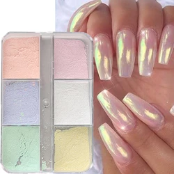 6 Colors Pearl Glitter Nail Powder Aurora Effect Holographic Mirror Iridescent Nails Chrome Pigment Fine Nail Art Dust