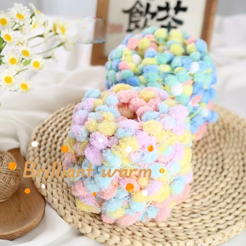 100g Regenbogen-Pom-Pom-Garn, Geflochtenes Garn, Weiches Schneeball-Häkelgarn, DIY Handgemachtes Strick- und Häkelgarn für Decken und Kissen