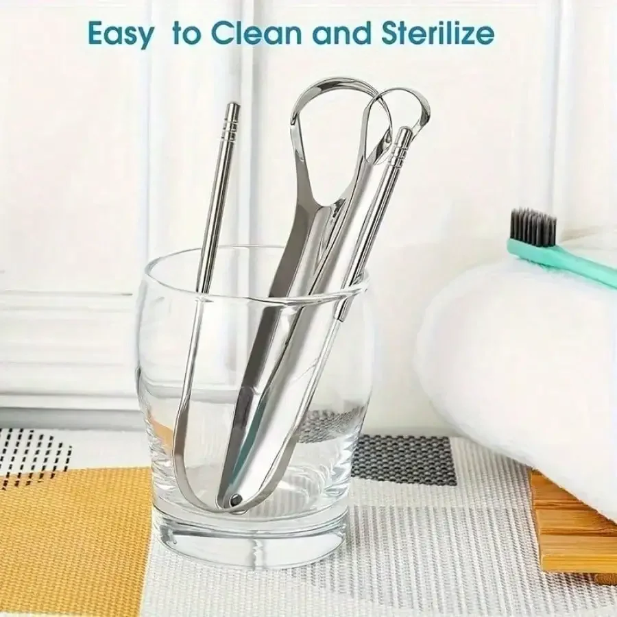 

Скребок для языка с нескользящей ручкой, портативный однослойный скребок для языка, многоразовый чехол для щетки для полости рта из нержавеющей стали, чистка языка