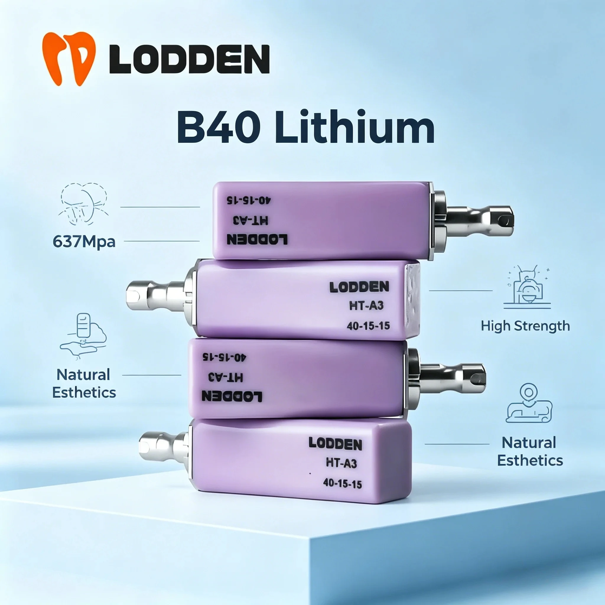 Lodden Dental Lithium Disilicate Block B40 LT HT Glass Ceramic 4Pcs Dental Lab Material For CAD CAM Sirona Cerec Milling System