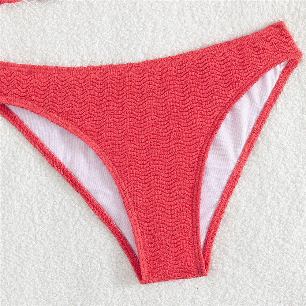 Traje De baño liso con textura roja, Bikini Sexy para Mujer, nuevo traje De baño 2021, Tanga De cintura baja, conjuntos De Bikinis brasileños De Mujer