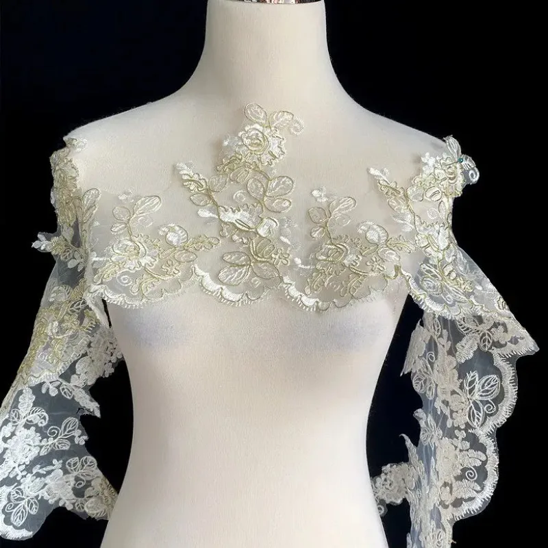 3 yard Light Golden Stranded Lace Embroidery Tulle Lace for Clothing and Evening Dresses Ideal Embellishment Accessory Set