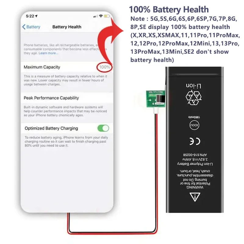 DaDaXiong  Capacity Battery For iPhone 4 4S 6 6S 7 8 Plus SE X XR Xs 11 Pro Max Replacement 0 Cycle Bateria 5 5S SE2