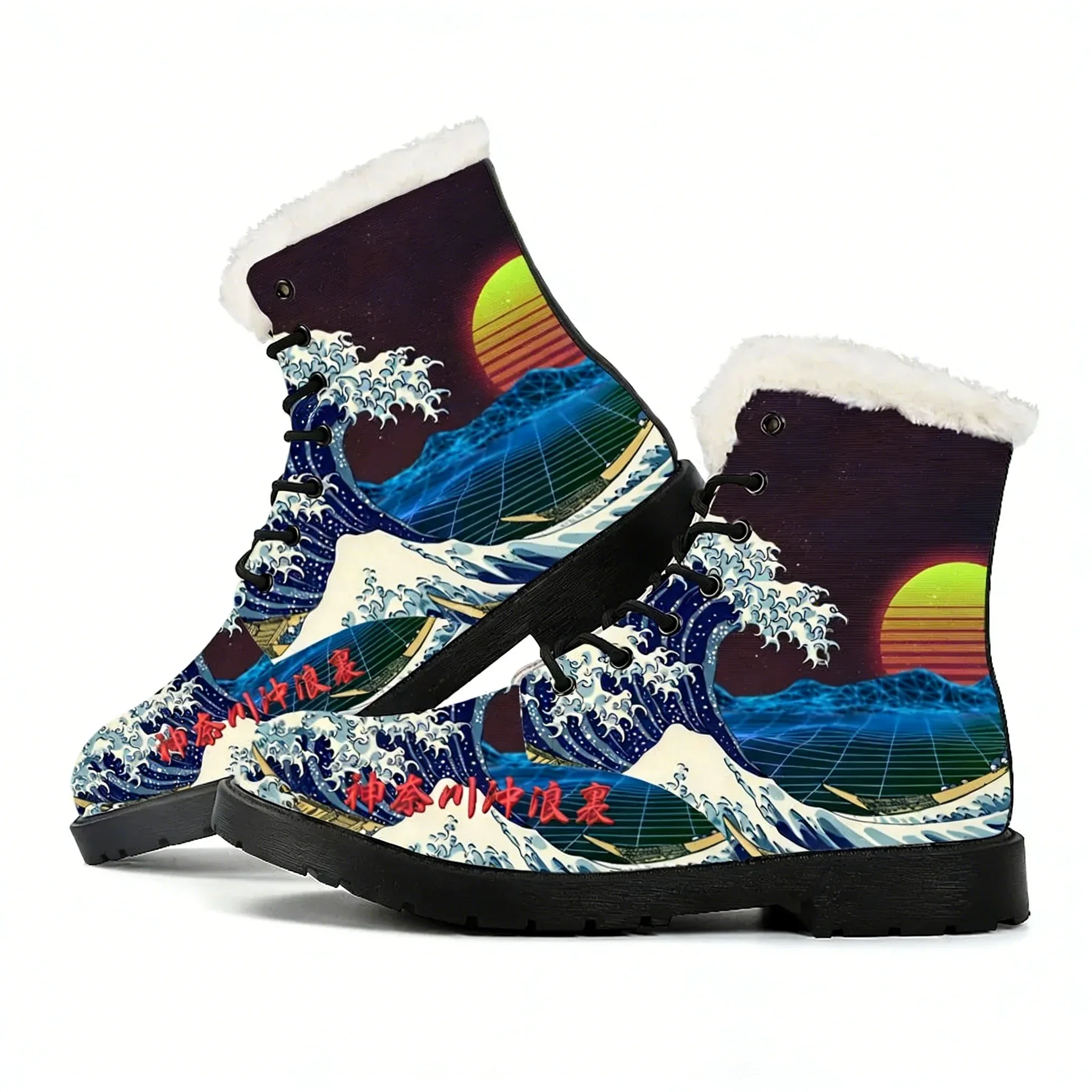 

Плюшевые ботинки Great Wave off Kanagawa, мужские, женские, подростковые, уличные, водонепроницаемые, повседневные, легкие, на заказ