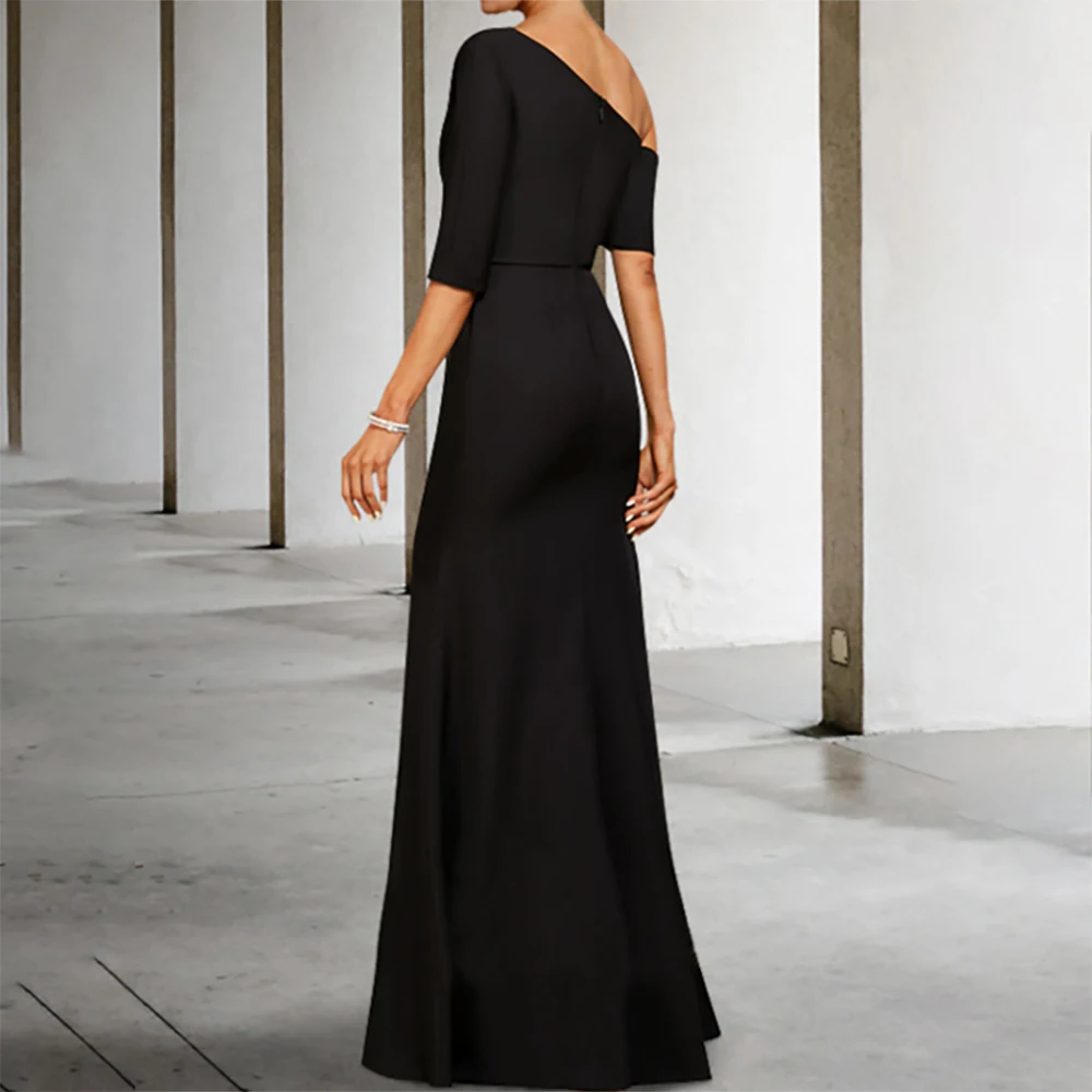 

Satin Evening Dress Prom Party Gowns One Shoulder Mermaid Bridesmaid Dress Brush Train Cocktail Party Dress Formal Dresses