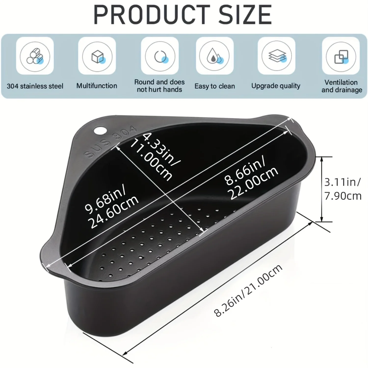 Triangle Sink Strainer Basket, 304 Stainless Steel Drain Basket with Suction Cup Support, Multifunctional Kitchen and Bathroom C