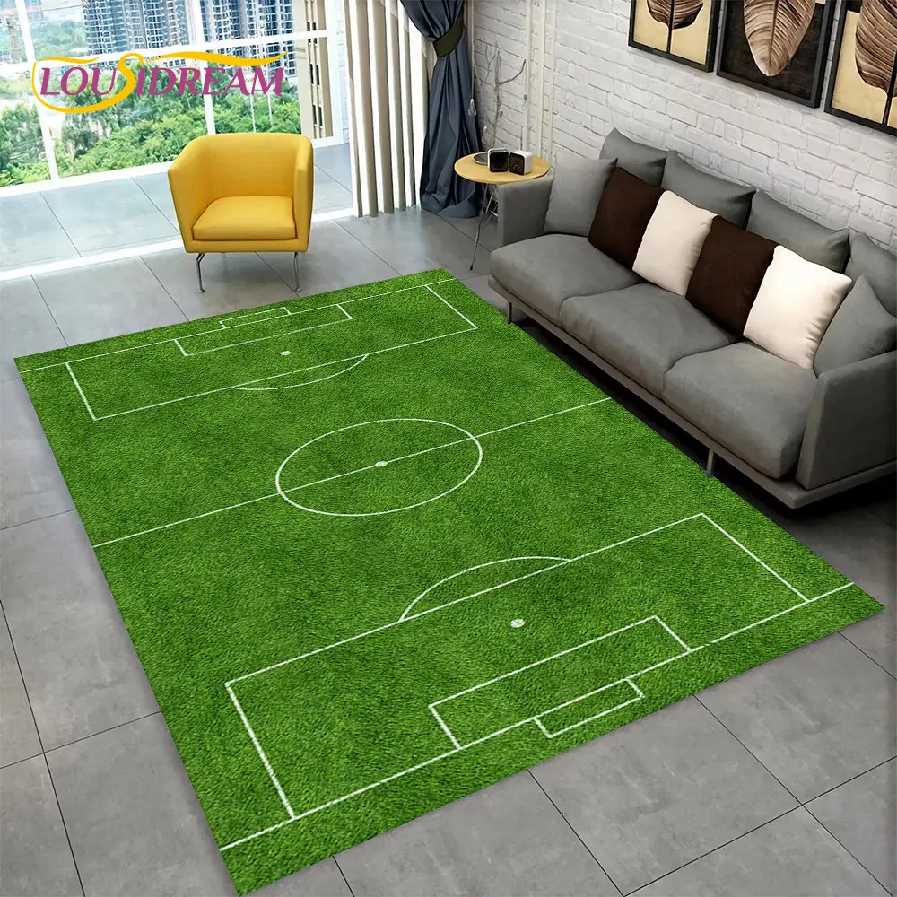 

3D Soccer Football Field Cartoon Area Rug,Carpet Rug for Living Room Bedroom Sofa Playroom Doormat Decor,Kid Non-slip Floor Mat