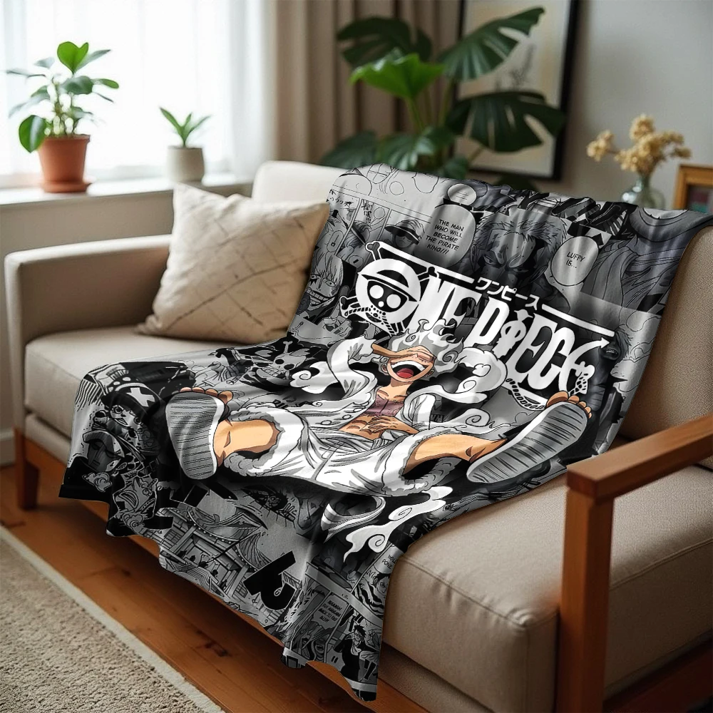 Anime one piece luffy Cartoon Anime Print Flannel Blanket Soft Warm Throw for Kids Bedroom Sofa Bed Christmas Office Car