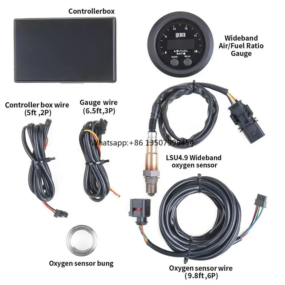 

52mm Air Fuel Ratio Gauge LED Digital Display With Wideband O2 Oxygen Sensor 06J906262AA