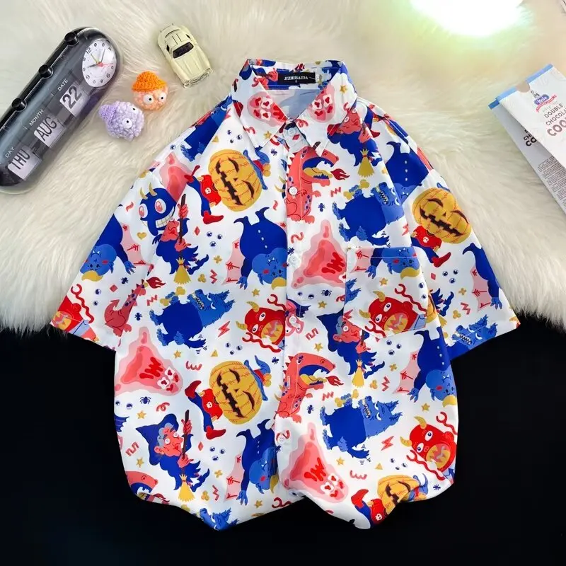 Daisy Printed Hawaiian Beach Shirt for Men 2020 Summer Short Sleeve 3XL Aloha Shirts Mens Holiday Vacation Clothing Chemise