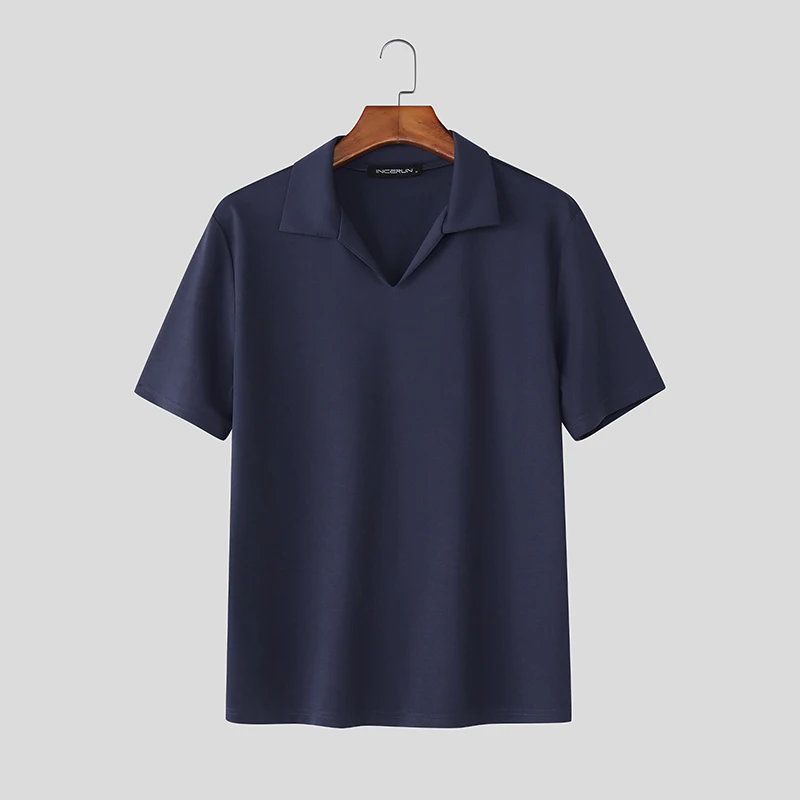INCERUN Men Shirt Lapel Short Sleeve Solid Color Casual Men Clothing Streetwear Korean Style Tops Fashion Leisure Male Shirts