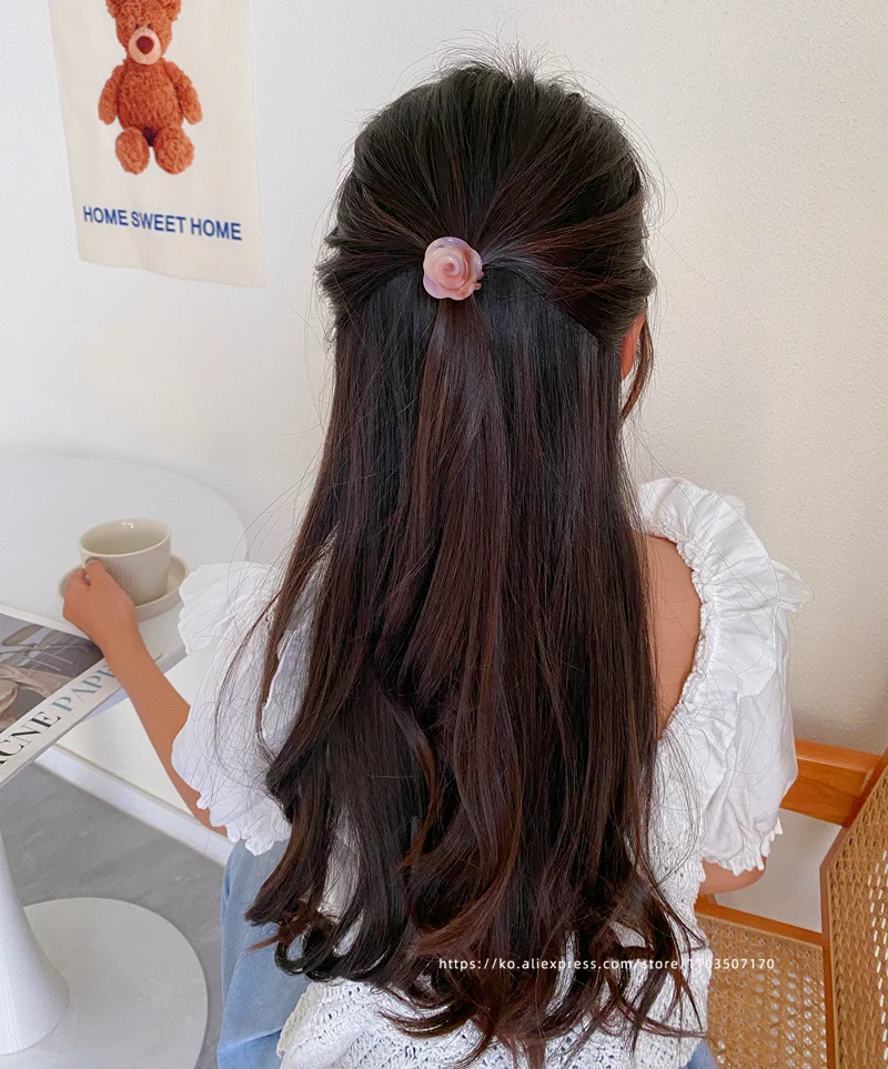 French Rose Blossom Hair Ring~FRANCE, South Korea, tied high ponytail head rope, flower bud head ball, scalp tendon hair rope