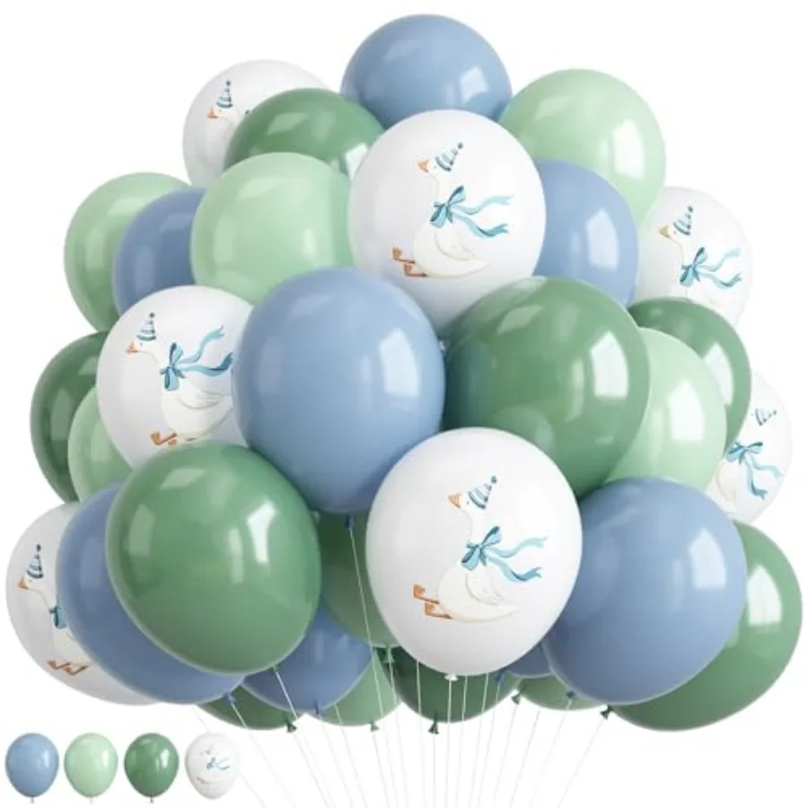

Silly Blue Bow Goose Balloons Set, Pastel Sage Print Latex Balloons for Boy Girl 1st 2nd One Silly Theme Birthday Baby Shower P