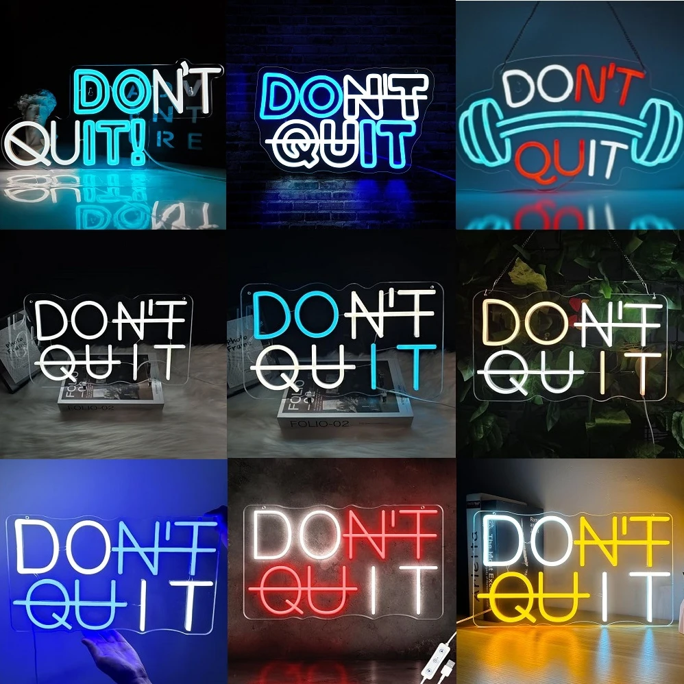 Светодиодная неоновая вывеска Don't QUIT, вдохновляющая цитата, игровая комната, декор спальни, настенное искусство, мотивационный неоновый свет, тренажерный зал, класс