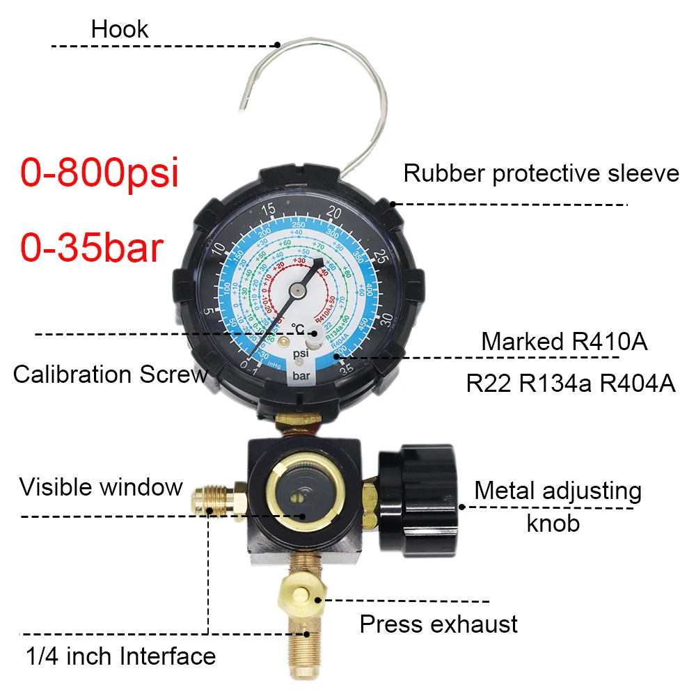 Black Air Conditioner Refrigerant Low and High Pressure Gauge for R410A R134A R22 R404A A/C Diagnostic Refrigerant Charging Tool