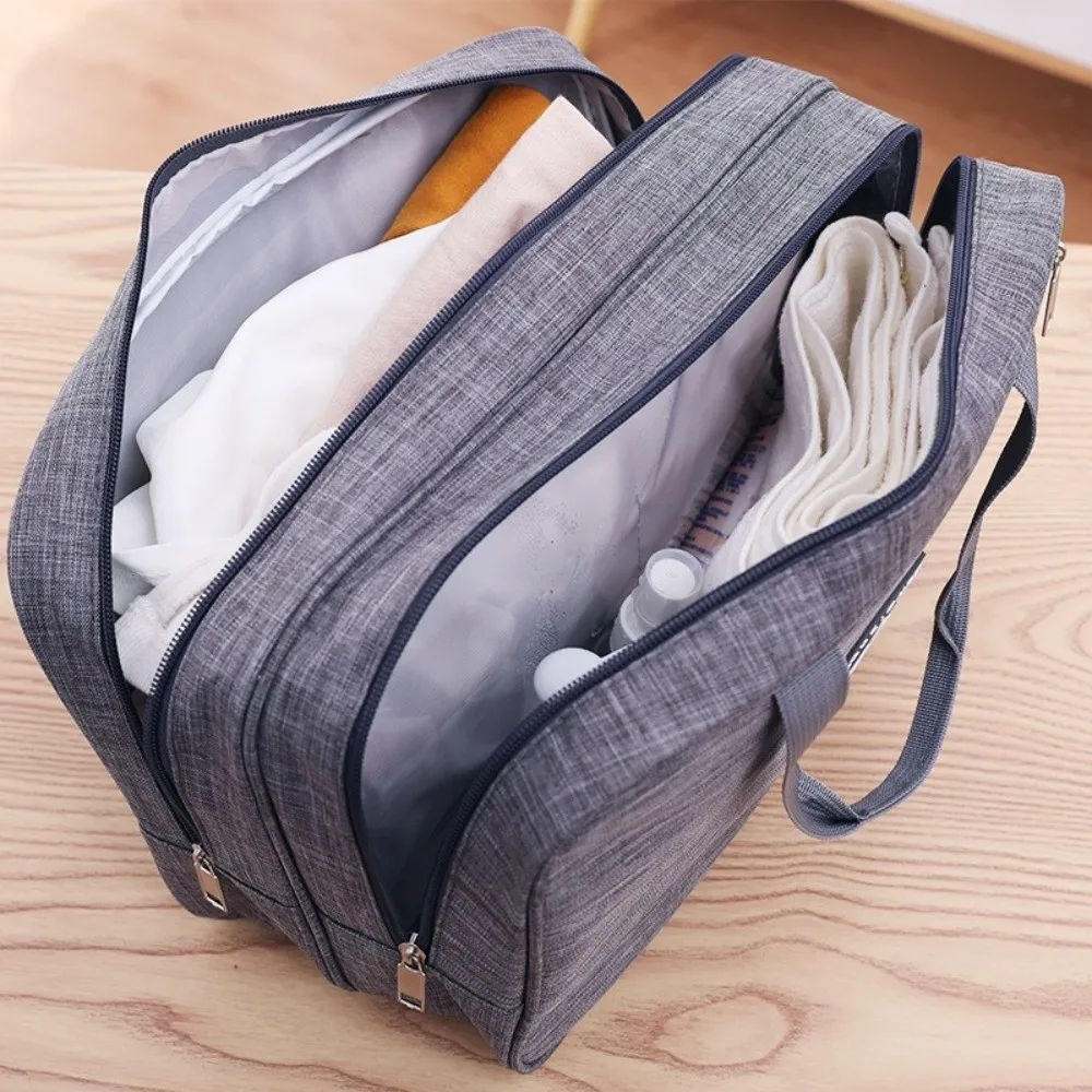 Tas Gym Tahan Lama Terpisah Basah Kering Anti Air Warna Solid Tas Perlengkapan Mandi Pria dengan Pegangan Tas Penyimpanan Perjalanan