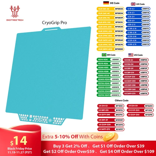 BIQU Panda Placa de construcción CryoGrip Pro sin obstrucciones cero resorte térmico acero doble cara texturizado para BambuLab P1P P1S P2S A1 impresión 3D