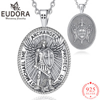 Eudora 925 Sterling Silver Saint Michael Necklace Warrior Shield Cross Amulet Pendant Christian Jewelry Men Personality Gifts