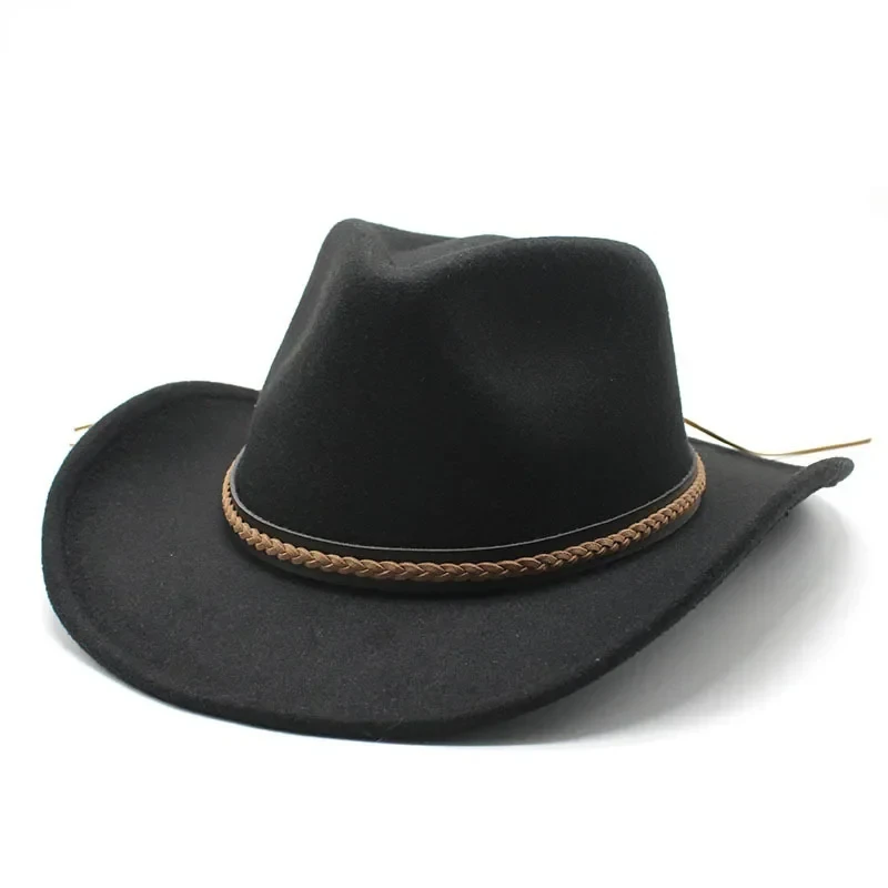 

Winter Roll Up Brim Western Cowboy Hat With Leather Retro Gentleman Lady Jazz Cowgirl Cap Church Sombrero Caps