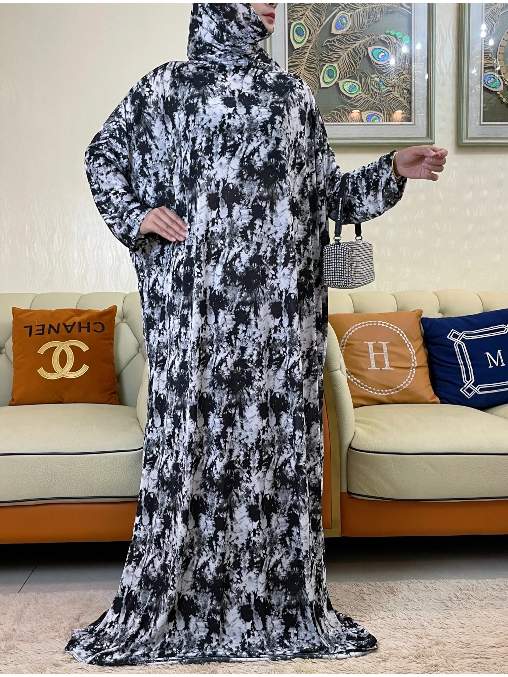 

2025Muslim Womens Hooded Abaya Turkey-African Prayer Garment Kaftan Dress With Hijab Floral Prints Dubai Saudi Robe In Ramadan