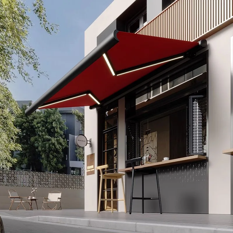 r Direct Sales Electric Remote Control Folding Retractable Canopy Acrylic Sunshade for Villa Courtyard