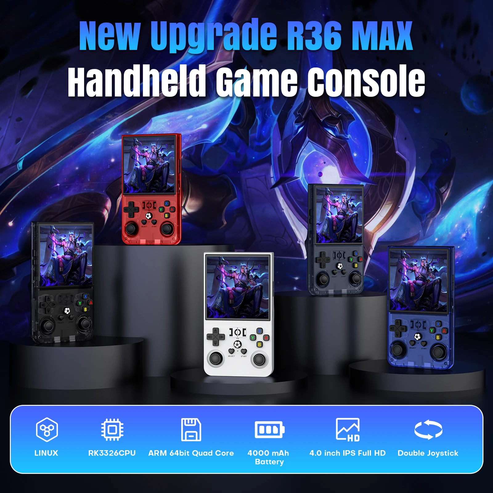 R36MAX Retro Handheld Game Console 4.0 Inch IPS Screen Linux System 25+ Emulators 22000+ Games Portable Mini Gaming Device