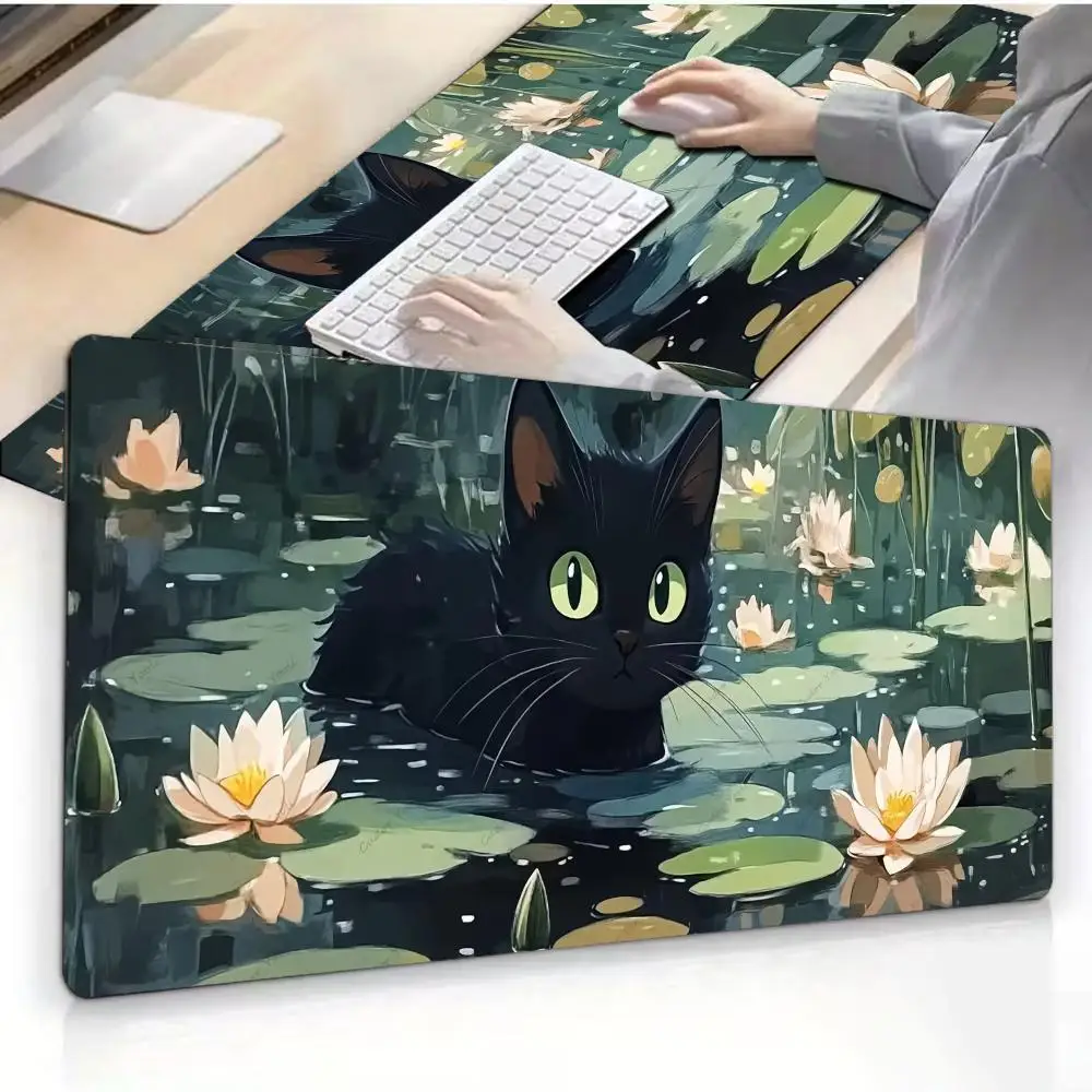 

Black cat Mouse Pad Desk Mat Mousepad Large Abstract Mouse Pad Gaming Deskmat With Lockedge Office Non-slip Carpet