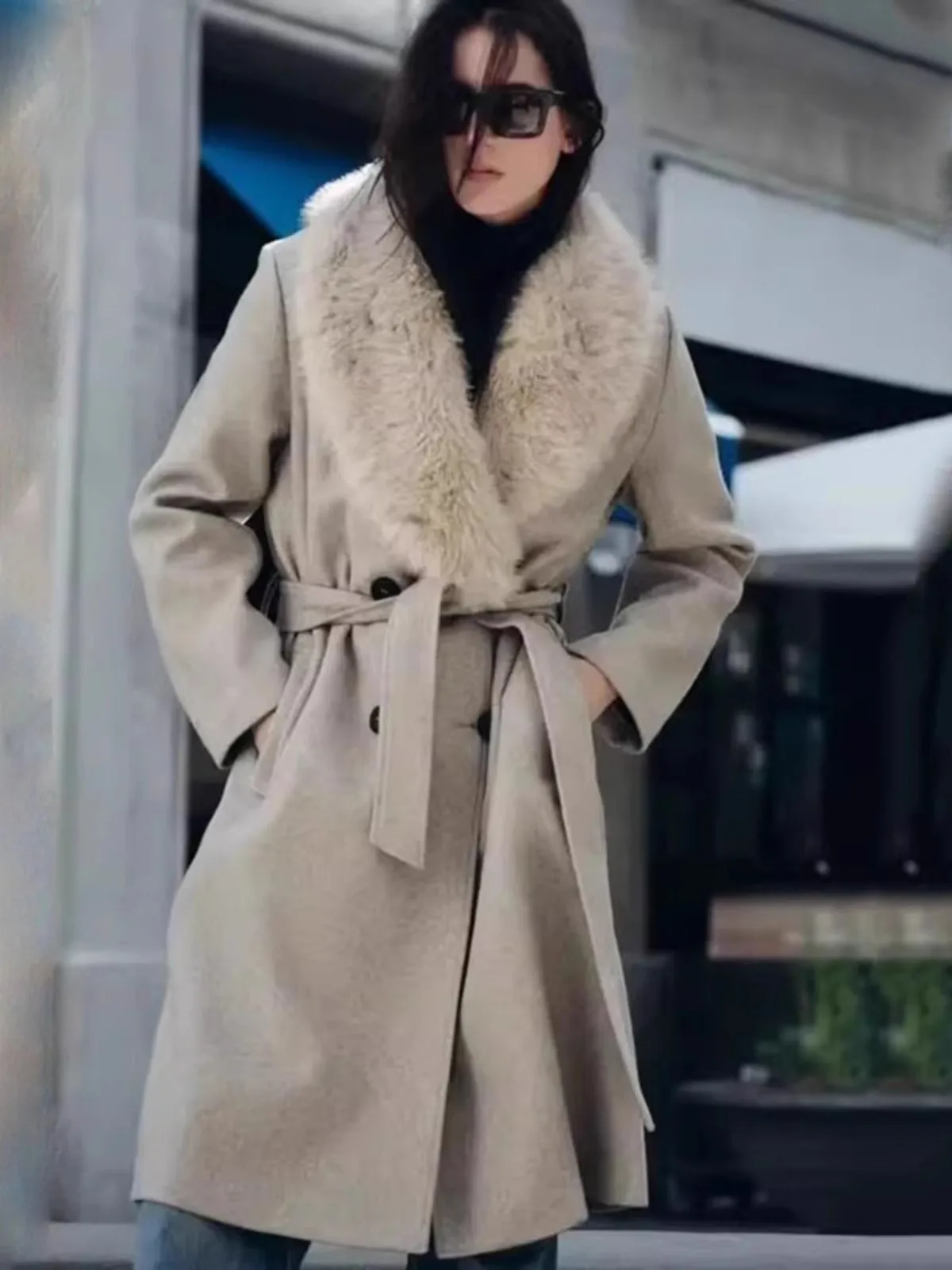 

Fall Winter New Arrival Casual High-End Women's Artificial Fur Effect Lapel Coat Outerwear Comfortable Loose Fit Long Sve