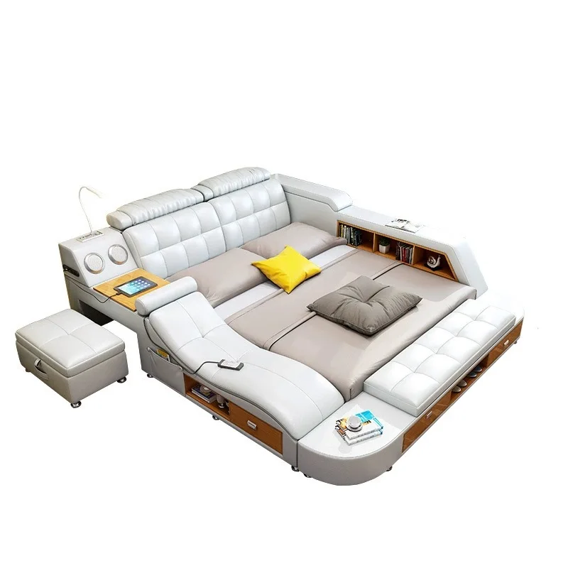 

//New Style Simple Modern Multifunctional Massage Microfiber Leather Solid Wood Frame Storage Bed Master Bedroom Double Bed