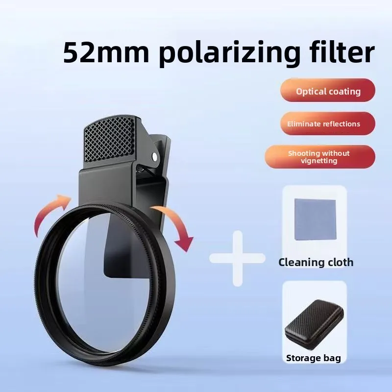 52MM เลนส์กล้องโพลาไรเซอร์แบบพกพาสากลสำหรับ iPhone Samsung Google Huawei Xiaomi