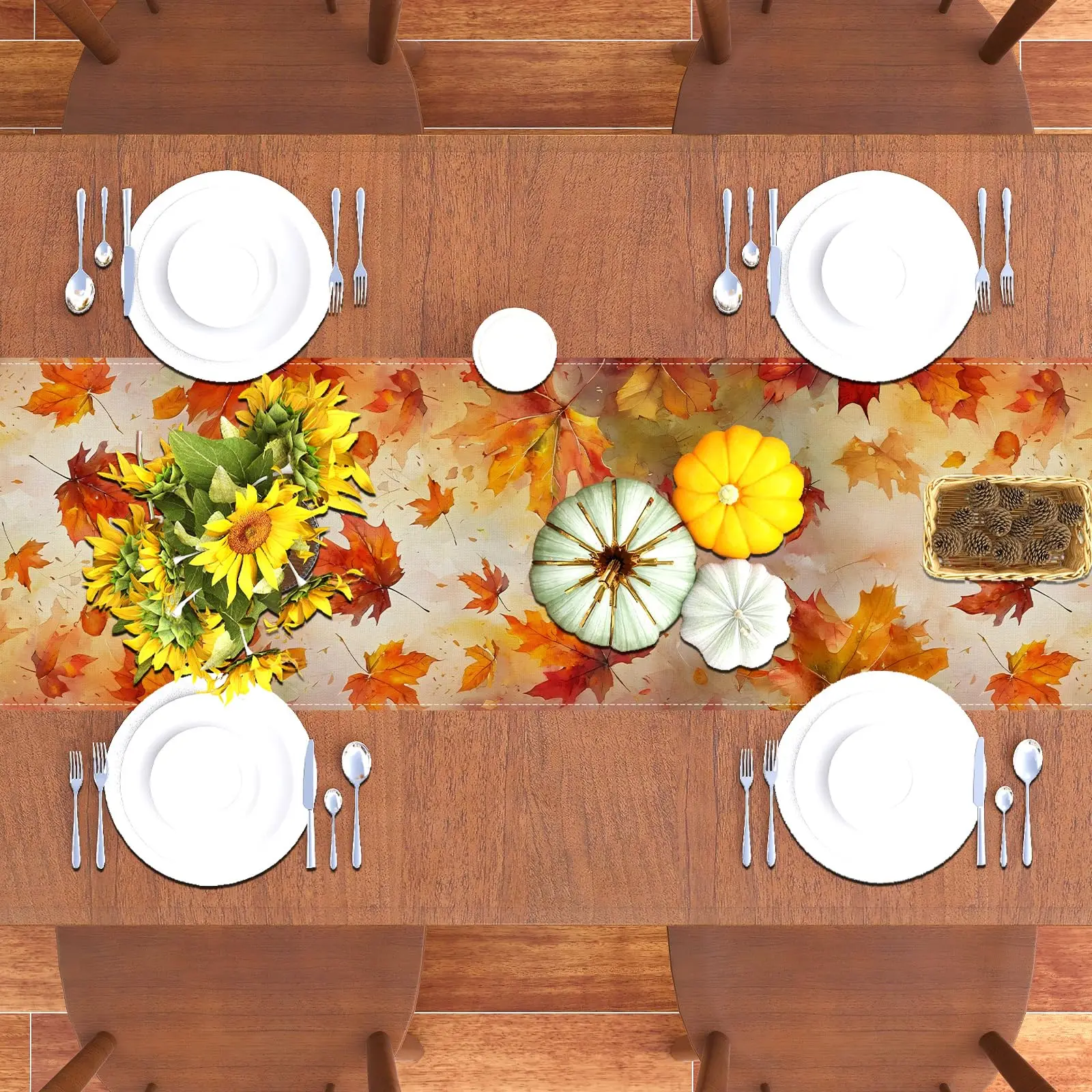 Maple Leaves in Autumn Table Runner Bohemian Style Back School Table Runner Seasonal Fall Mats for Party Kitchen Dining Decor