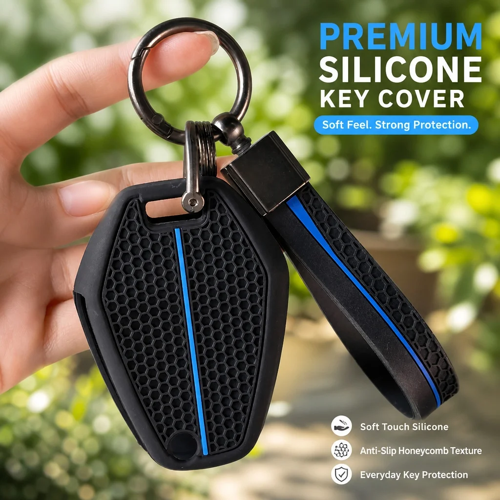 Silicone Fob Case With Keychain For BMW R1300GS R1300 1300GS 2025 R1250GS R1250 ADV Honeycomb Texture Protector